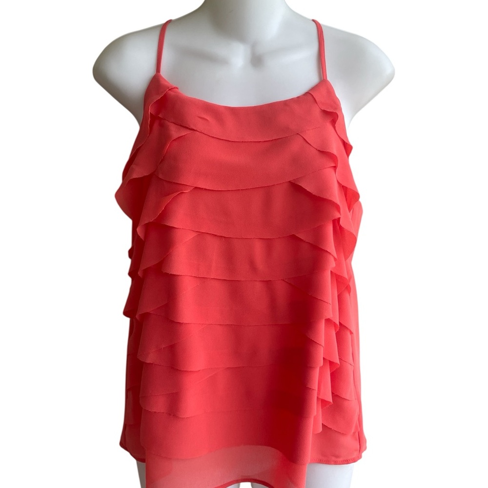 Blue Rain Orange Tiered Tank Blouse Racerback Spaghetti Strap Chiffon Size Small